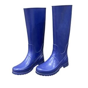 Women’s 8B Ralph Lauren Blue Rubber Rain Boots Tall Waterproof Festival